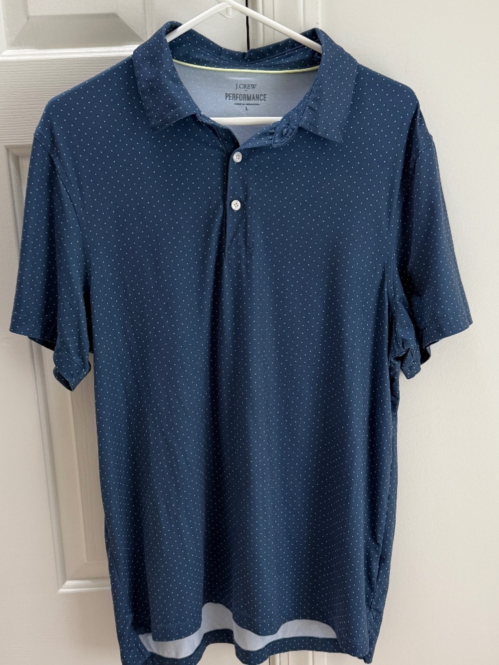 Men’s J.Crew Performance Polo Large Navy Blue Microdot Shirt
